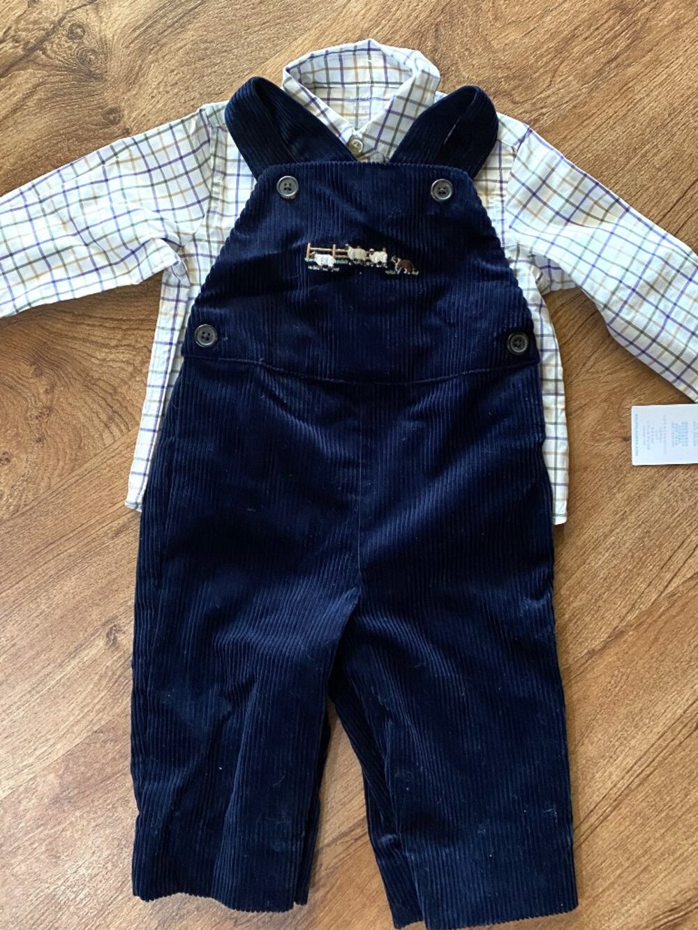 NWT $250 Ralph Lauren Cord Overalls with Button Up Shirt Set-6 Months